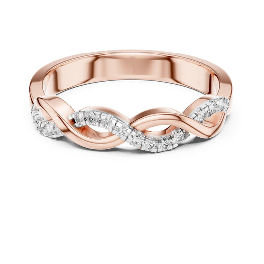 Riora infinity twist moissanite diamond ring for women in rose gold, minimalist wedding and promise band with elegant design