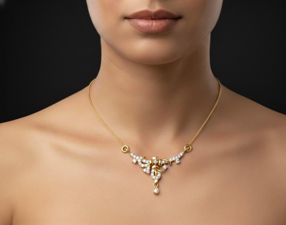 Moissanite Floral Pendant Necklace, Rose Gold Silver, Adjustable Chain
