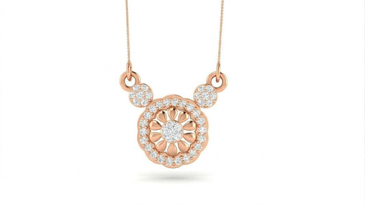 Riora moissanite floral pendant necklace in rose gold with vintage flower design, elegant bridal jewelry for women