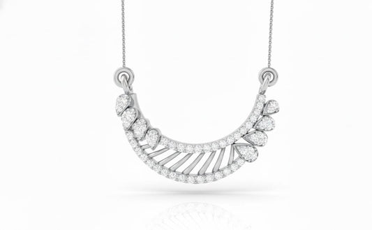 Moissanite Curved Pendant Necklace, Gold Rose Silver Adjustable Chain, Bridal Gift, Minimal Diamond Look Jewelry