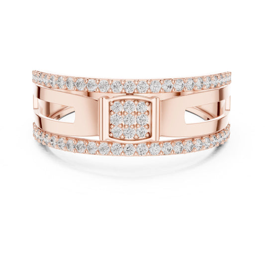 Riora luxury CZ double row wide band ring in rose silver with hypoallergenic design, perfect for anniversary or Valentine's jewelry.