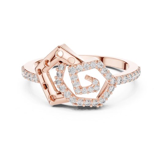 Riora luxury geometric gold and silver CZ ring with statement band, ideal for engagement or promise jewelry for women.