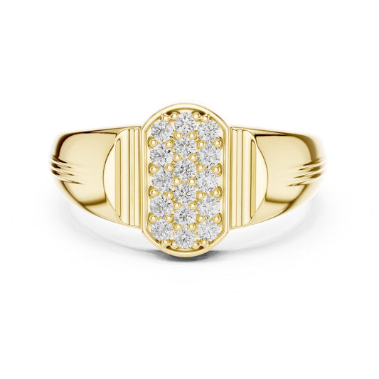 Riora luxury moissanite diamond statement ring in gold and rose gold with bold design, perfect for cocktail or wedding jewelry.