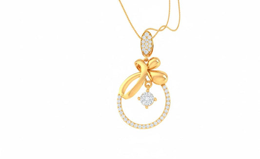 Silver Bow Pendant Rose Gold Circle, Adjustable Chain Moissanite Necklace