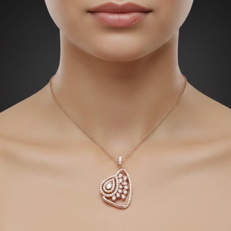 Moissanite Pendant Gold Silver Rose | Elegant Teardrop Bridal Jewelry | Anniversary Valentine Gift for Her