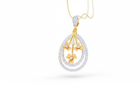 Moissanite Teardrop Pendant Necklace, Floral Diamond Look Charm in Gold Rose Gold Silver Gift