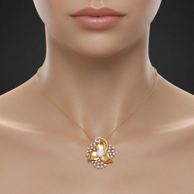 Moissanite Flower Necklace, Gold Rose Silver Floral Jewelry, Elegant Gift for Her, Anniversary Valentine