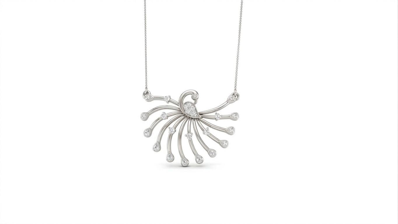 Elegant rose gold moissanite peacock necklace with intricate detailing, perfect as a bridal statement or wedding gift for her.