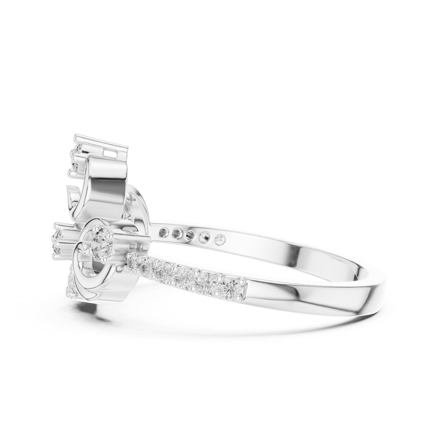 Rose gold swirl moissanite diamond ring for women, featuring an elegant twisted band and promise style jewelry by Riora.