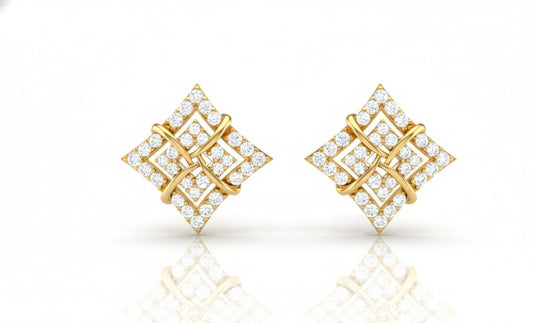 Moissanite Geometric Square Stud Earrings | Hypoallergenic | Gold, Rose Gold, Silver