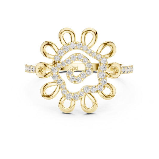 Vintage-inspired floral moissanite diamond statement ring by Riora featuring intricate flower design and bridal jewelry style.