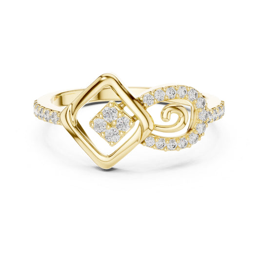 Rose gold geometric swirl moissanite diamond ring featuring a modern, minimalist design for engagement or promise occasions.