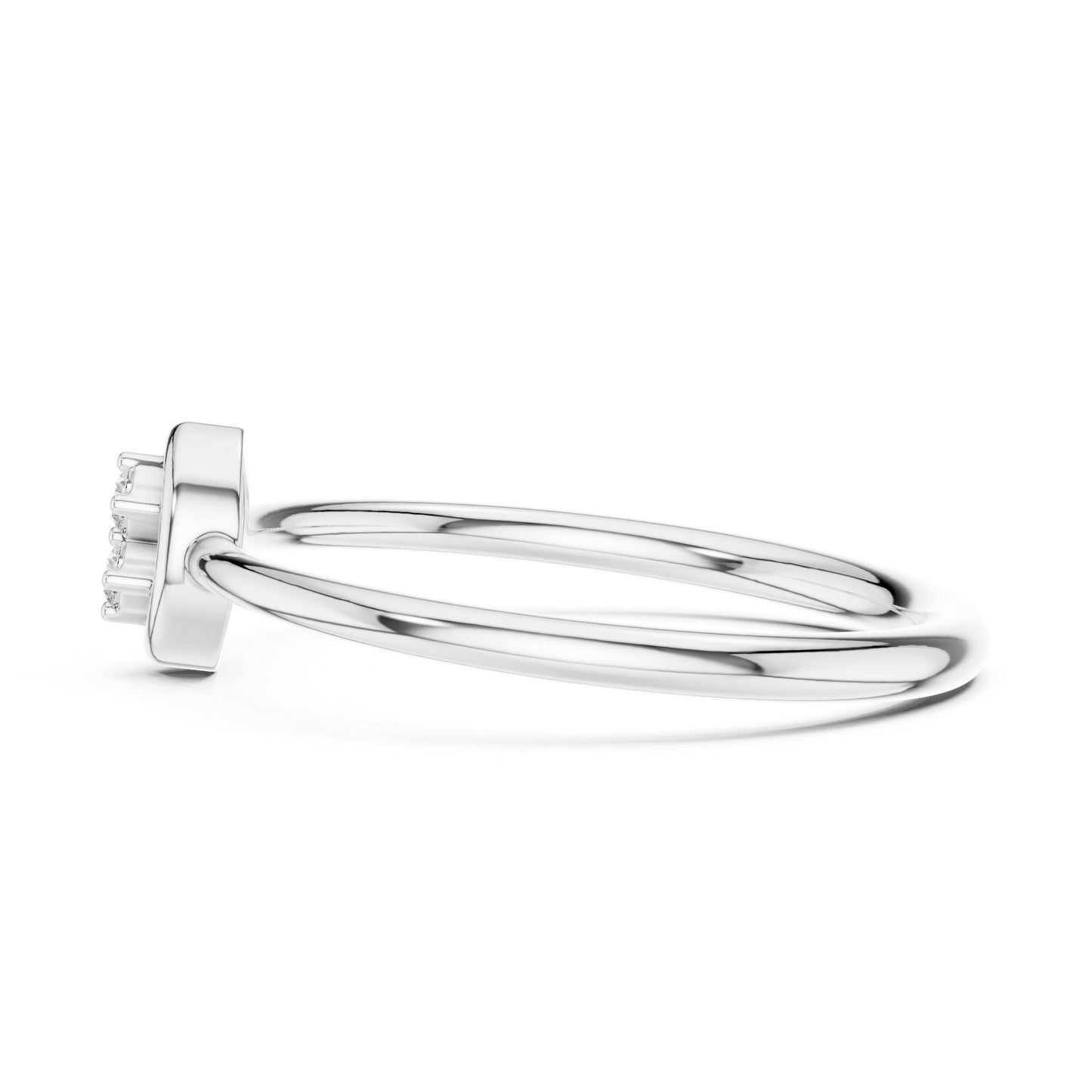Riora minimalist double moissanite diamond ring with two stones, dainty open engagement band in gold or silver.