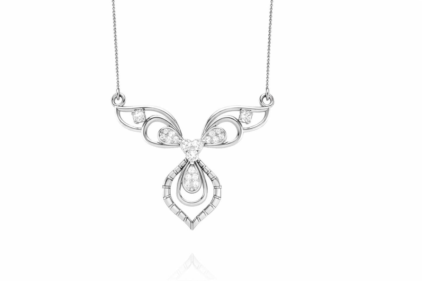 Riora rose gold moissanite butterfly pendant necklace with elegant, minimalist bridal jewelry design for women.