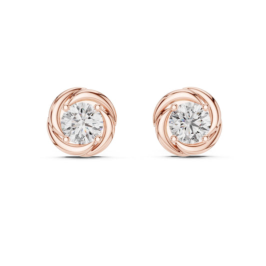 Riora moissanite diamond stud earrings in rose gold and silver, minimalist bridal jewelry with tiny sparkling stones.