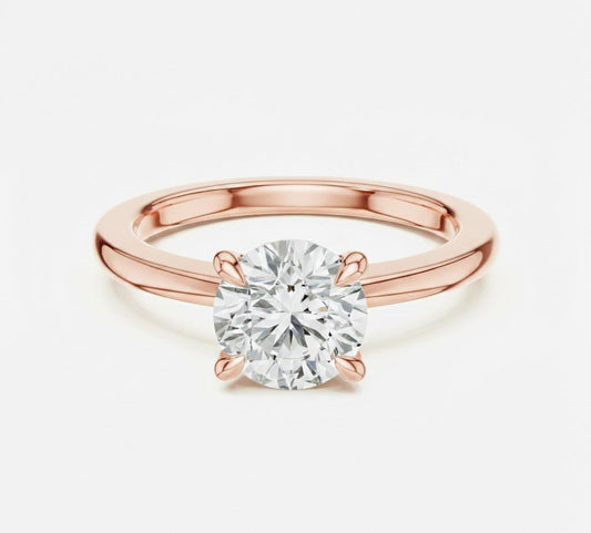 Riora minimalist moissanite diamond solitaire ring with a thin gold band, perfect for stacking or wedding jewelry.