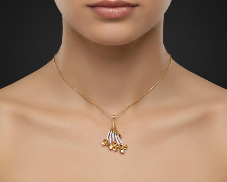 Flower Pendant Necklace, Gold Rose Silver Chain, Elegant Bridal Gift, Minimal Sparkle Jewelry