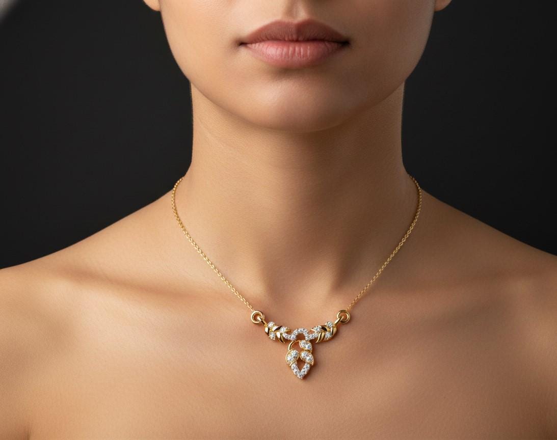 Moissanite Leaf Pendant Necklace, 22 Inch Chain, Bridal Jewelry