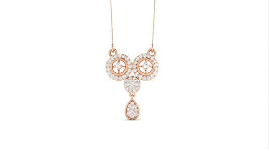 Riora Moissanite circle drop necklace with gold, rose, and silver pendant, featuring a minimalist, dainty bridal jewelry design.