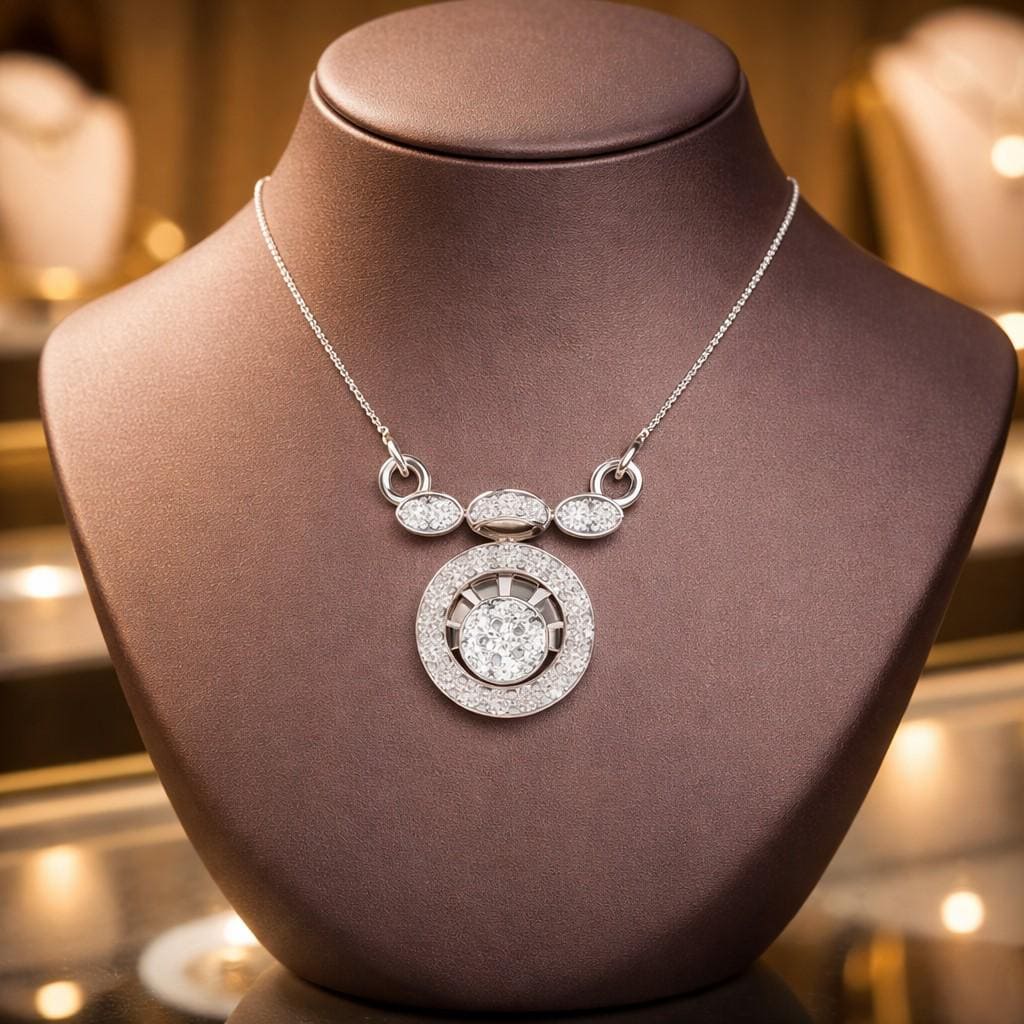 Riora moissanite halo pendant necklace in rose gold, gold, and silver with adjustable chain, minimalist bridal jewelry.