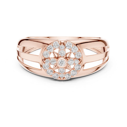 Riora luxury moissanite diamond halo ring with gold and silver band, bridal jewelry, showcasing intricate design and sparkling stones