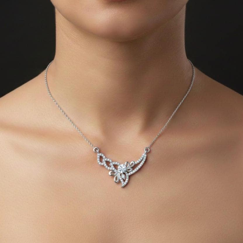 Riora elegant moissanite butterfly necklace in rose gold with dainty pendant, perfect bridal jewelry or gift for women.