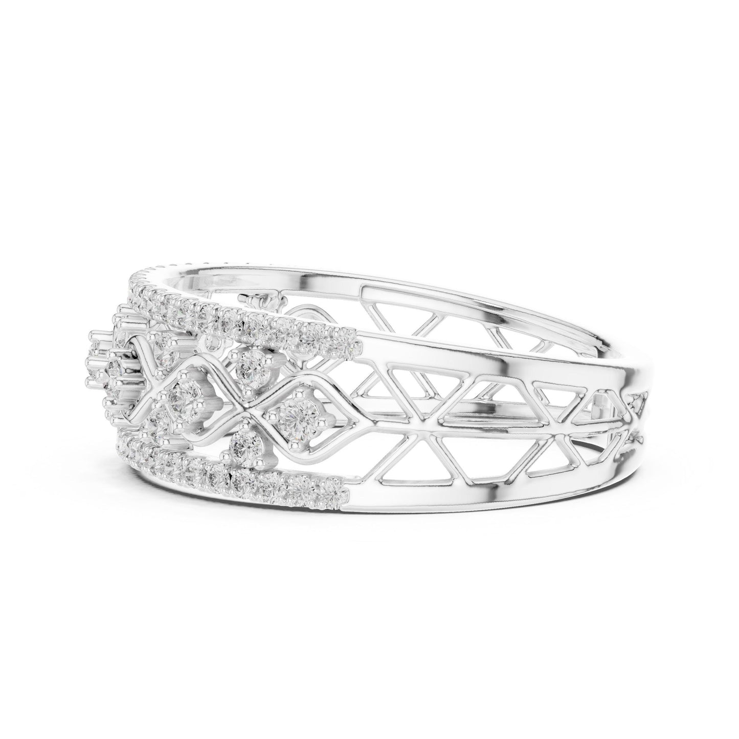 Riora vintage moissanite diamond eternity band with lattice design, rose gold and silver wedding ring, anniversary statement jewelry
