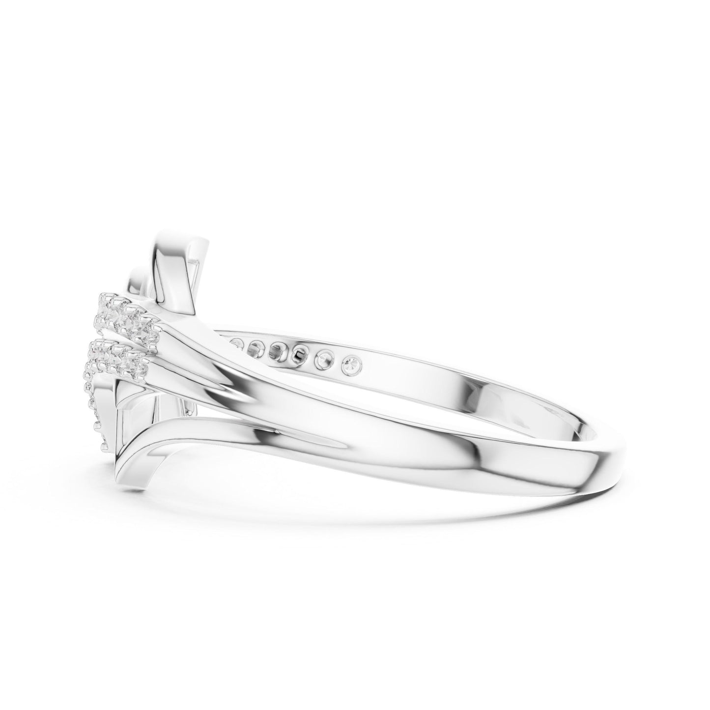 Dainty rose gold moissanite wave stacking ring with diamond accents, minimalist wedding band for women by Riora.