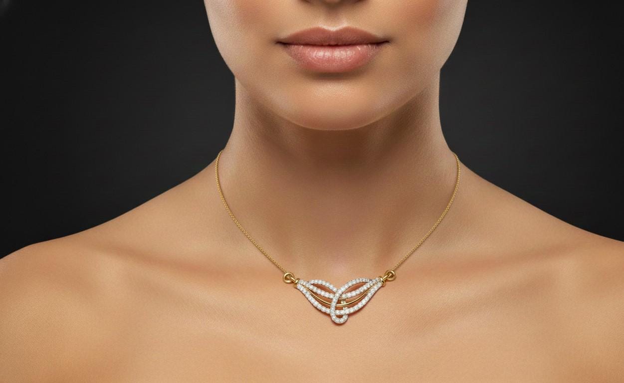 Moissanite Wave Pendant Necklace for Women | Gold, Rose Gold & Silver | Elegant Minimalist Jewelry