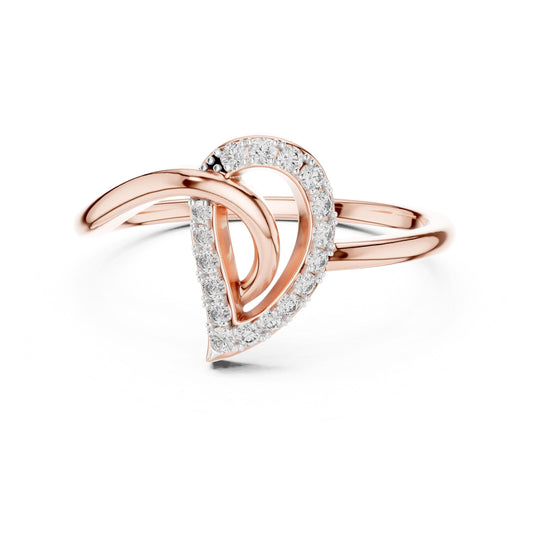 Riora moissanite halo heart ring with rose gold band, minimalist engagement and anniversary jewelry featuring a sparkling heart-shaped center stone