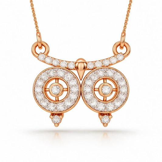 Rose gold owl moissanite necklace with a dainty pendant, elegant jewelry gift for women, featuring minimal luxury design.
