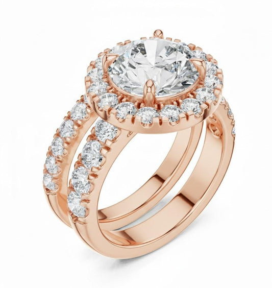 Halo CZ Engagement Ring Set | Bridal Promise Ring for Women