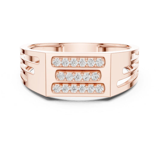 Riora rose silver chunky CZ triple bar panel ring with modern design, perfect as a wedding or promise band.