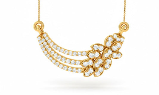 Moissanite Leaf Pendant Necklace, Floral Bridal Jewelry, Rose Gold Finish