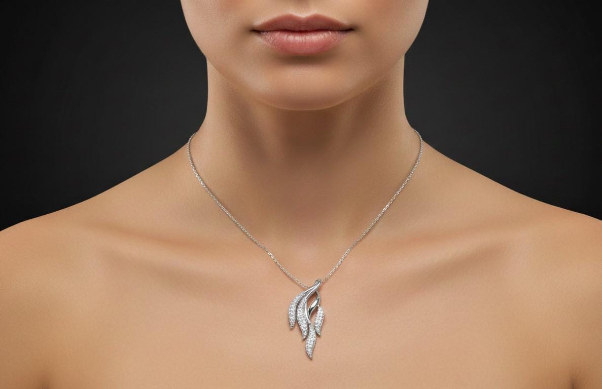 Moissanite Leaf Pendant Necklace for Women | Gold, Rose Gold & Silver | Bridal & Valentine Gift