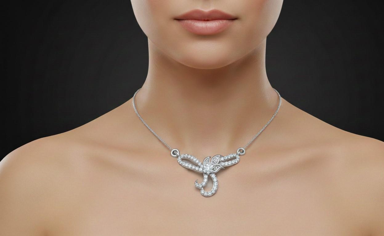 Moissanite Floral Swirl Pendant Necklace for Women | Gold, Rose Gold & Silver | Adjustable 22" Chain | Bridal & Anniversary Gift