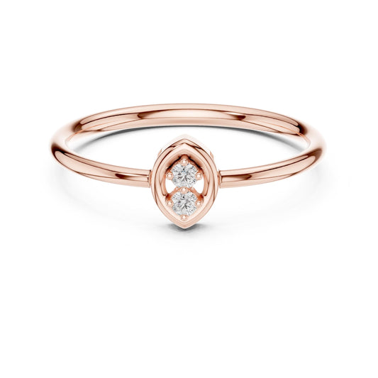 Riora minimalist double moissanite diamond ring with two stones, dainty engagement band in gold or silver, open design.