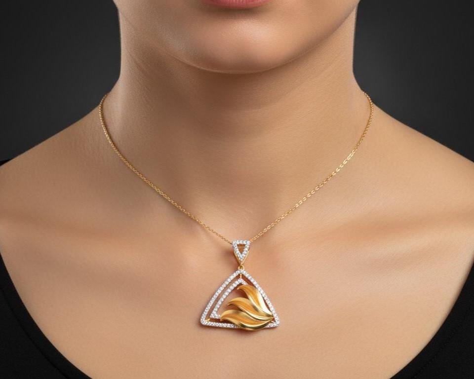Moissanite Triangle Pendant Necklace, Gold Rose Silver Jewelry, Elegant Gift for Her