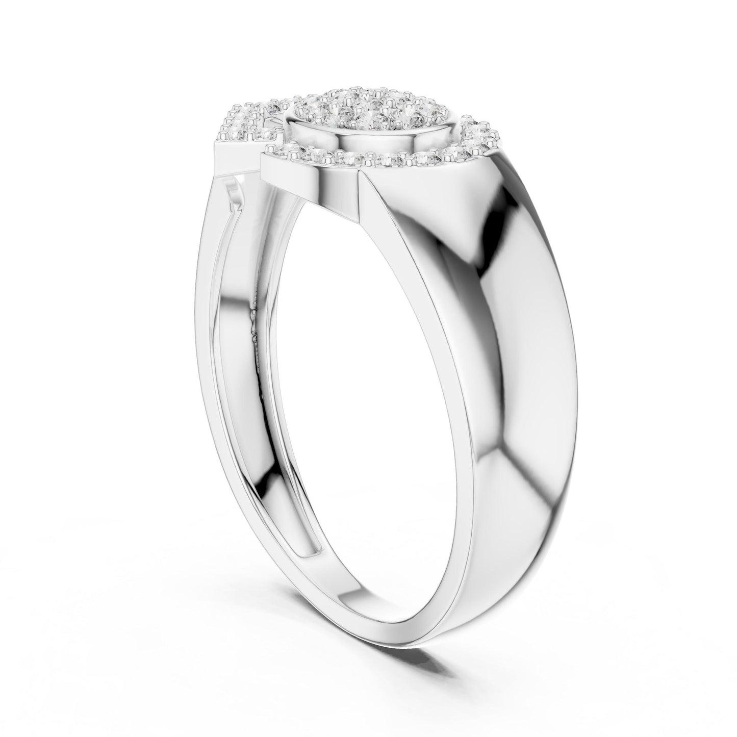 Rose gold luxury moissanite diamond statement ring with bold bridal band, featuring sparkling stones and elegant design by Riora.