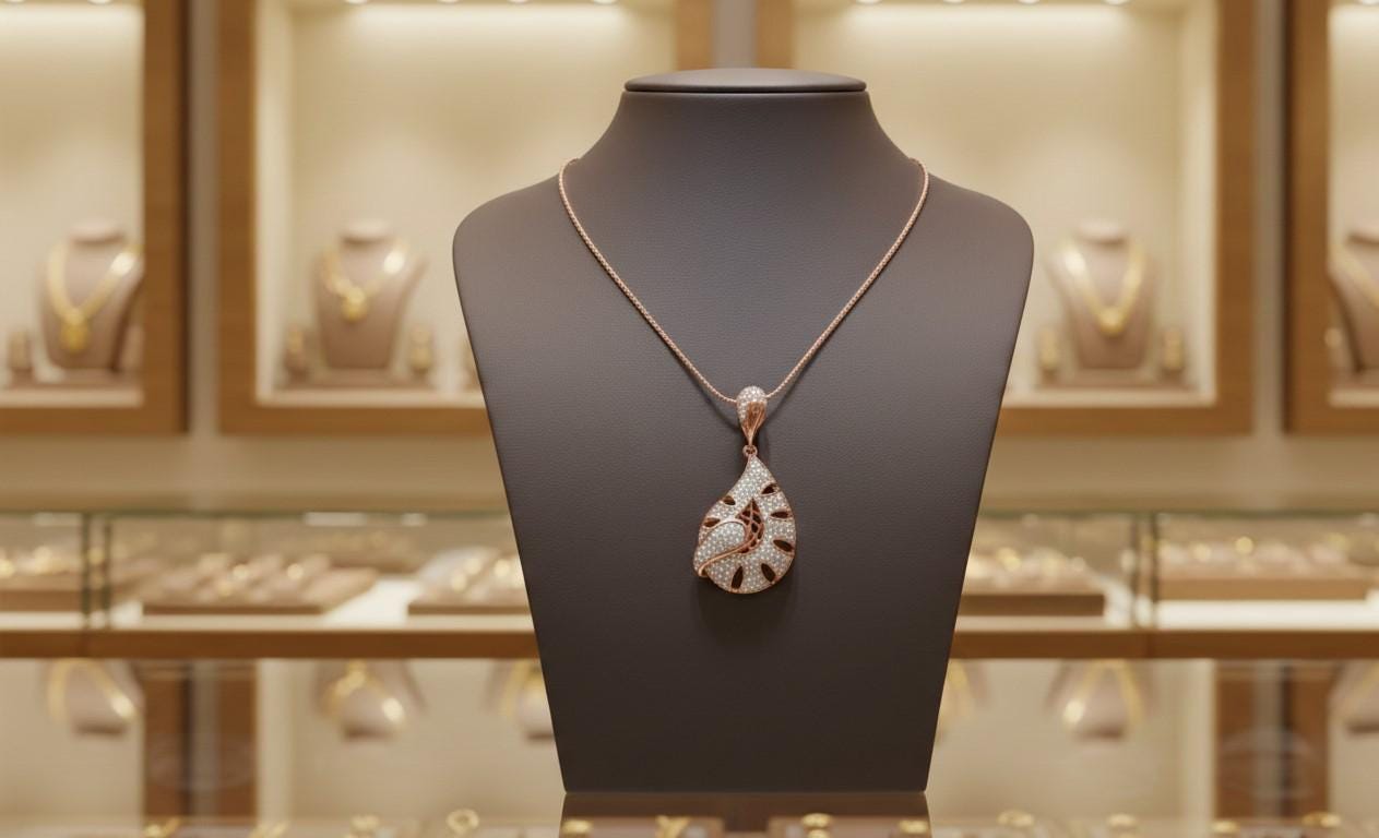 Moissanite Teardrop Pendant Rose Gold Necklace Bridal Jewelry
