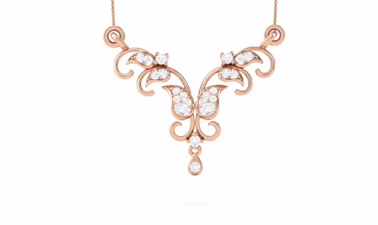 Moissanite Necklace Gold Rose Silver | Elegant Floral Drop Pendant| Hypoallergenic Valentine Jewelry