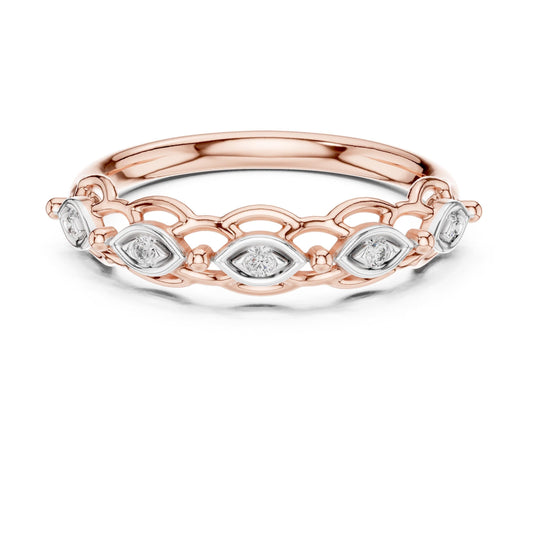 Vintage moissanite wedding band with marquise diamond style, art deco design, minimalist rose gold ring by Riora.
