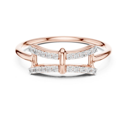 Riora moissanite bow ring with split band in rose gold, minimalist dainty wedding or promise jewelry with diamond-style sparkle