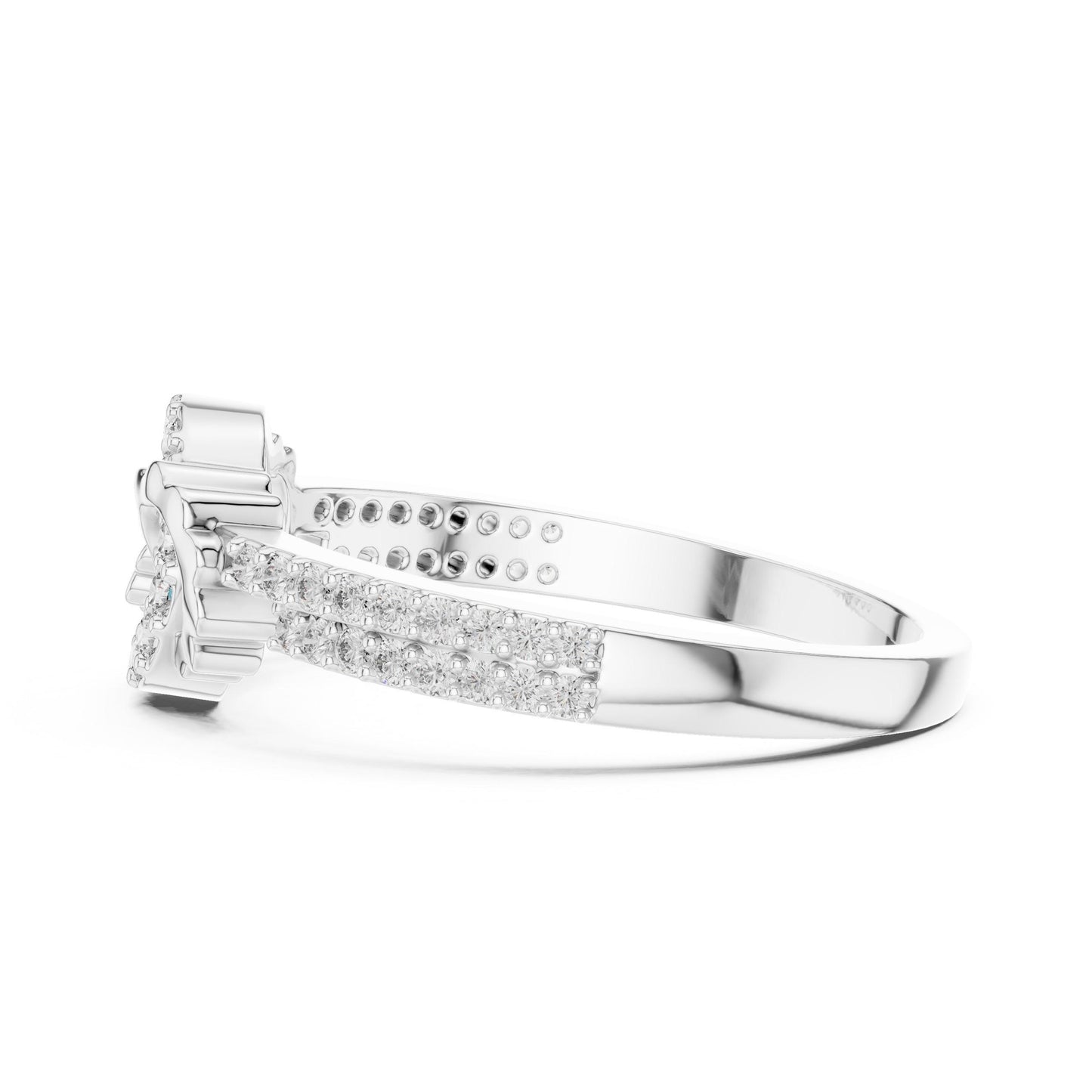 Riora Infinity Halo Moissanite diamond promise ring with interlocking design, minimalist wedding jewelry, and dainty elegance.