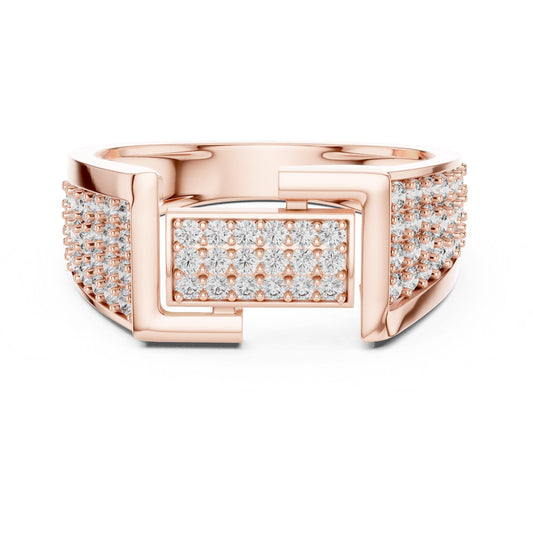 Rose gold geometric CZ wide band ring by Riora with a luxury statement design, perfect for wedding, promise, or anniversary gifts.