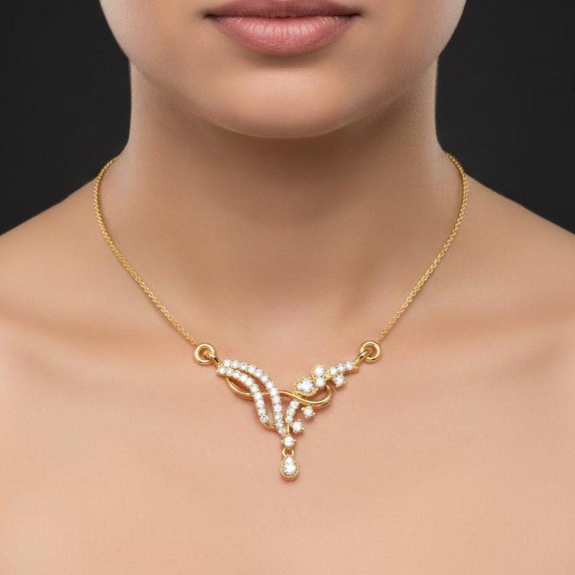 Moissanite Floral Pendant Necklace, Teardrop Charm, Rose Gold Finish