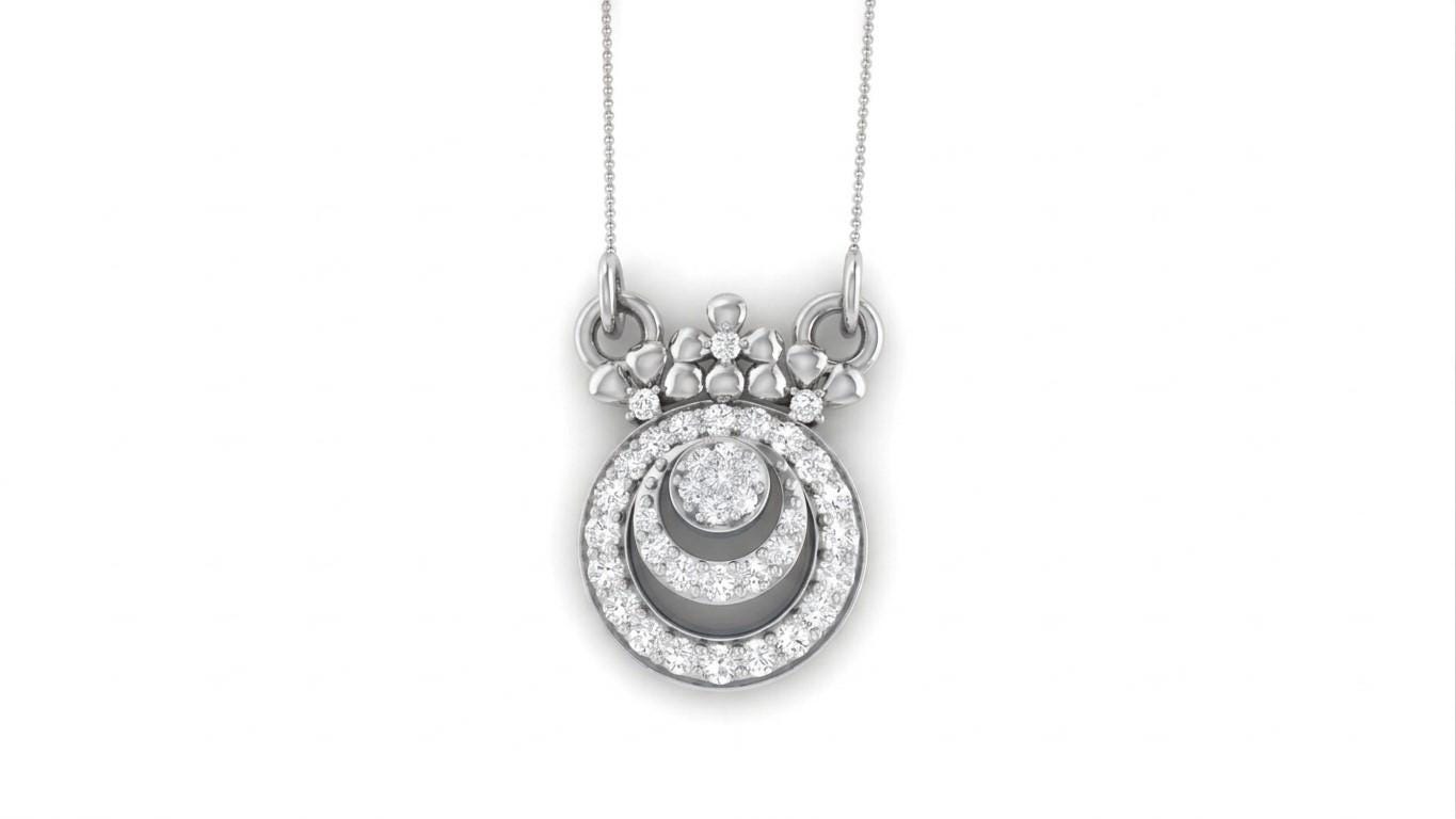 Rose gold moissanite halo pendant necklace with a circular design, elegant bridal jewelry by Riora, perfect gift for her.