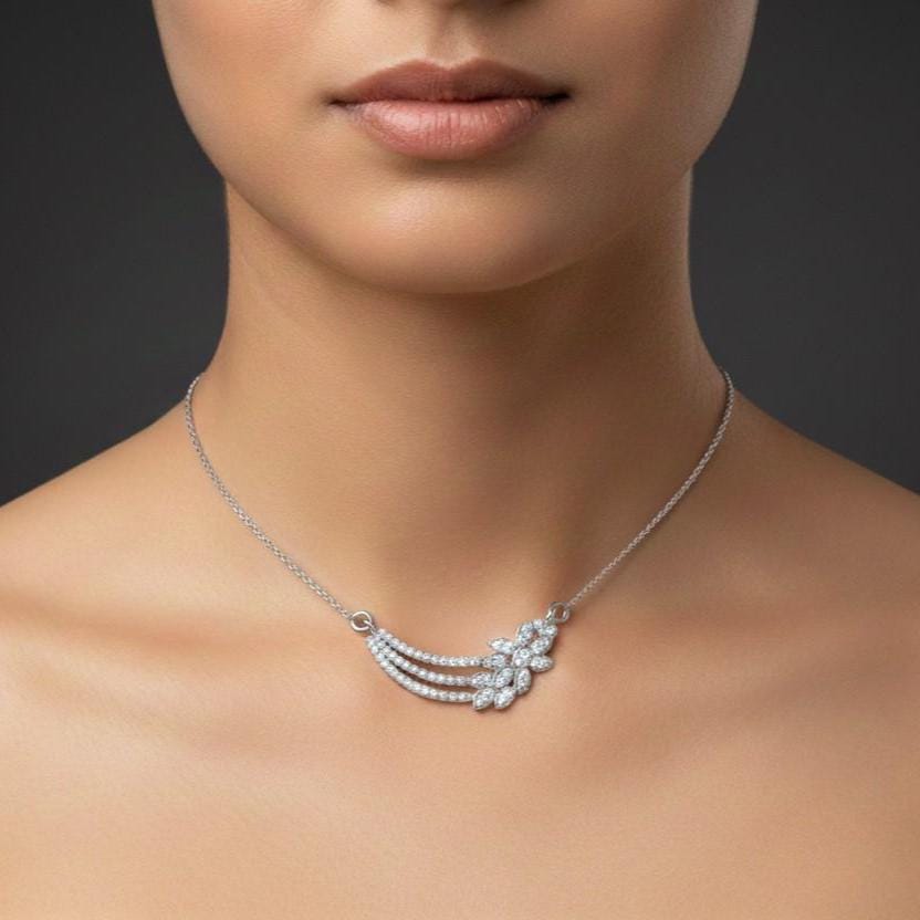 Moissanite Leaf Pendant Necklace, Floral Bridal Jewelry, Rose Gold Finish
