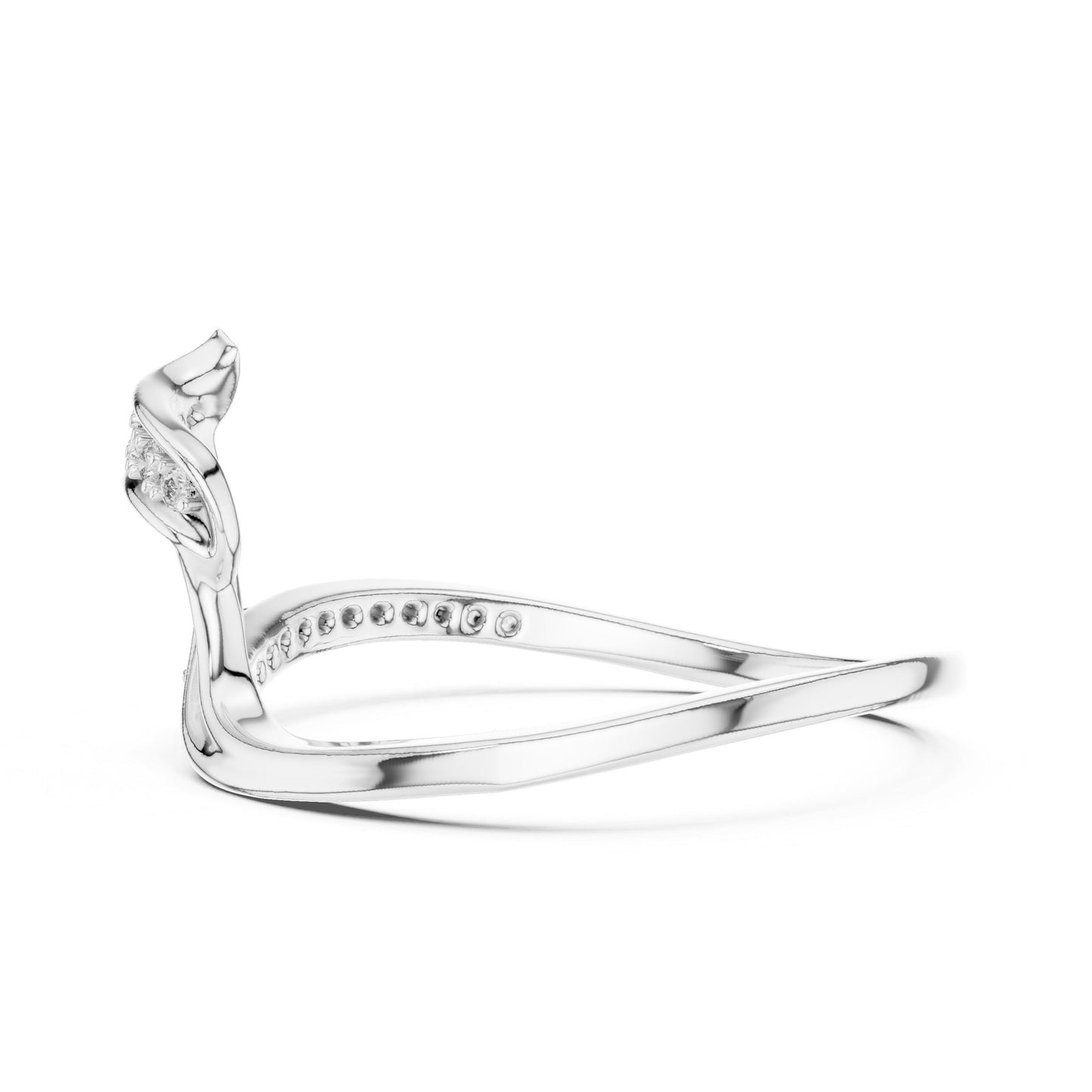 Riora elegant moissanite wave ring in gold rose gold and silver with minimalist open band design, stacking jewelry style.