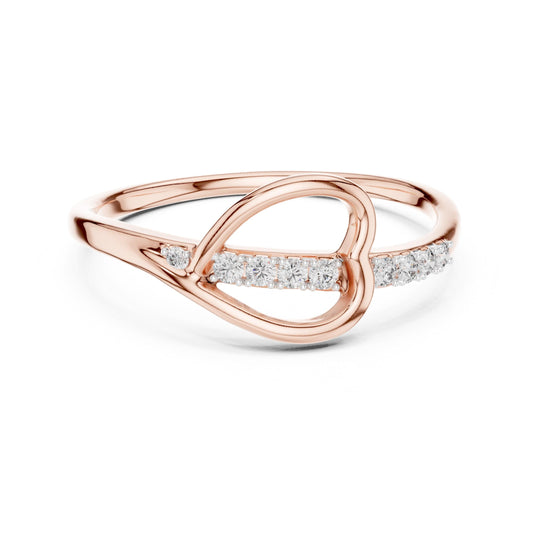 Riora moissanite heart loop ring in rose gold with a minimalist romantic design, dainty engagement ring with heart-shaped detail.
